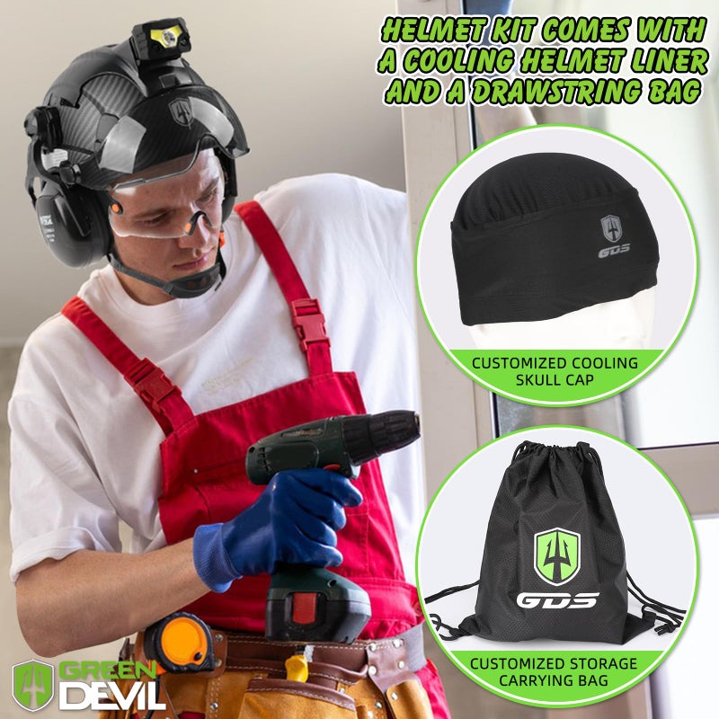 GREEN DEVIL خوذة أمان ذات قبعة صلبة من GREEN DEVIL مع ضوء أمامي قابل لإعادة الشحن وواقي للأذنين مزود بفتحات تهوية للعمل هاردهات ANSI Z89.1 Cascos De Construccion لغابات البناء الصناعية - Image 5